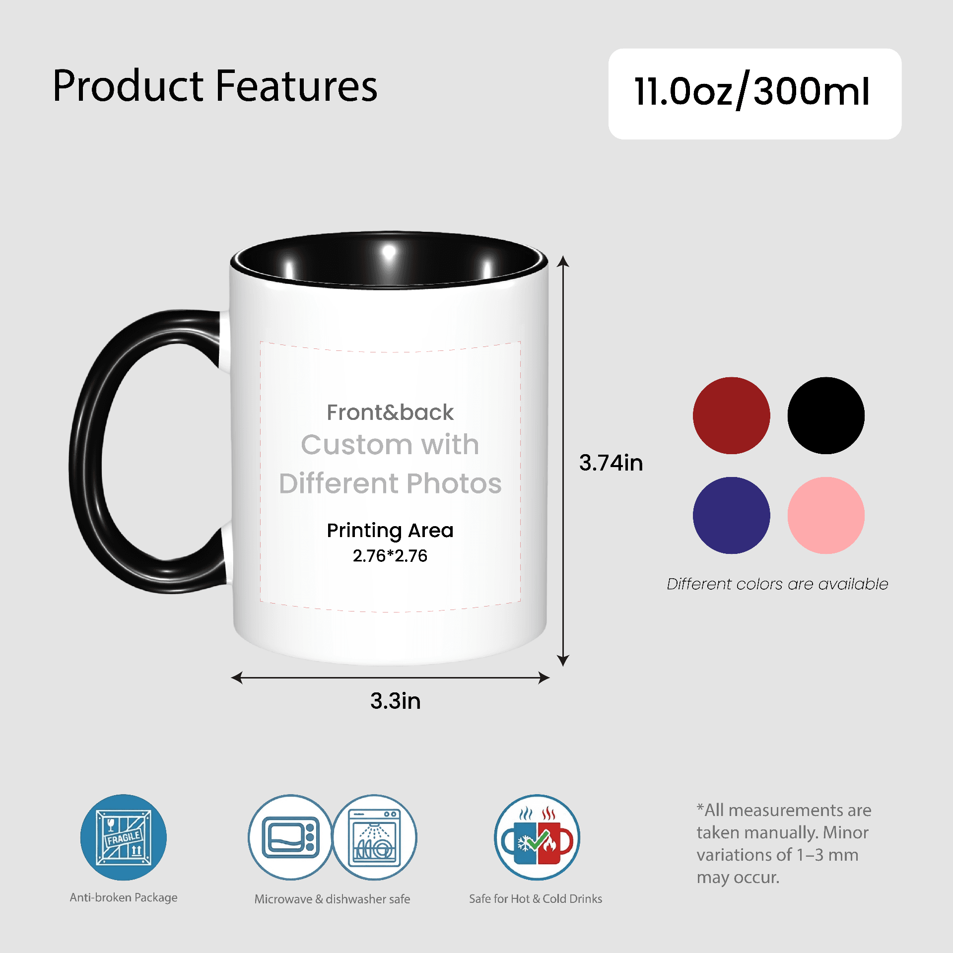 11oz Custom Photo Mug BLACK with Text – Personalized Coffee Cup, DIY Picture Logo Image, Customizable Ceramic Mug for Gifts, Add Your Own Photo & Words - Image 2