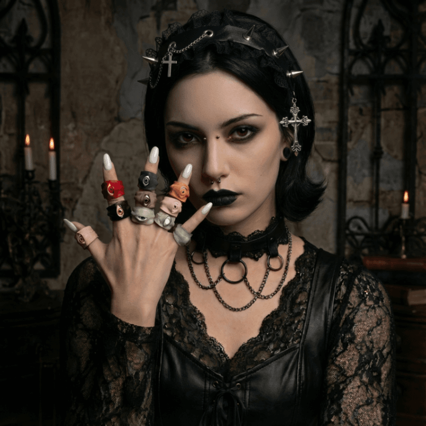 Handmade Eco-Friendly Tanned Leather Eyeball Ring – Purely Handcrafted with Vertical Eye Design, Customizable with Interchangeable Pupil Colors - Image 1