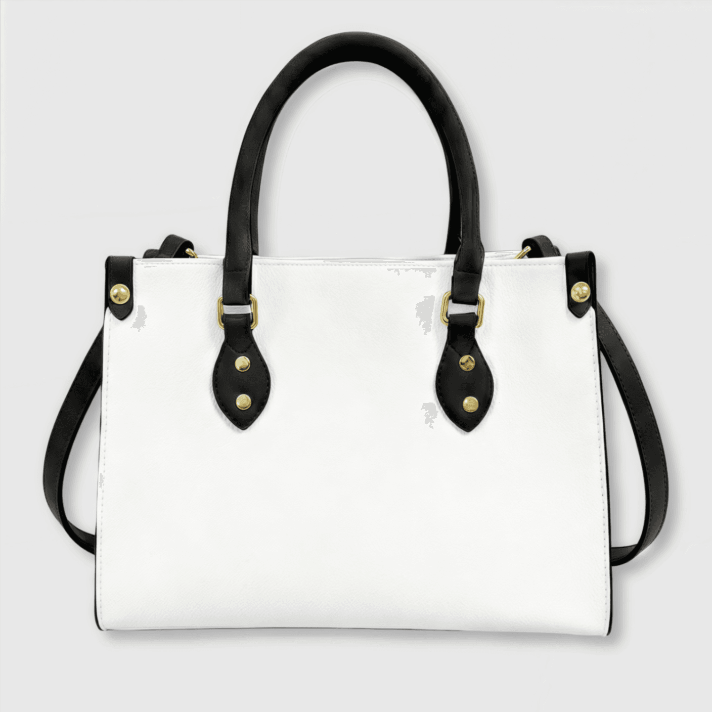 Personalized PU Leather Tote Bag (Black/White Handles) - Image 1