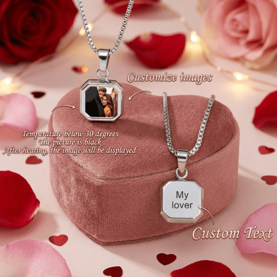 Custom Picture Hidden Picture Heat-Activated Necklace Personalized Photo Magic Necklace Heat Photo Magic Heart Pendant, Hidden Your Photo, Magic Photo Necklace, Perfect Mother's Gift for Women/Men,Personalized Couple Gift - Image 1