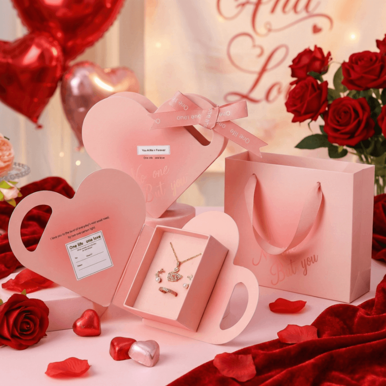 Heart-Shaped Jewelry Gift Box with Ribbon