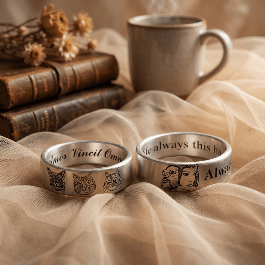 Custom Portrait Ring in 999 Sterling Silver – Personalized Pet & Family Photo Engraved Ring - Image 1