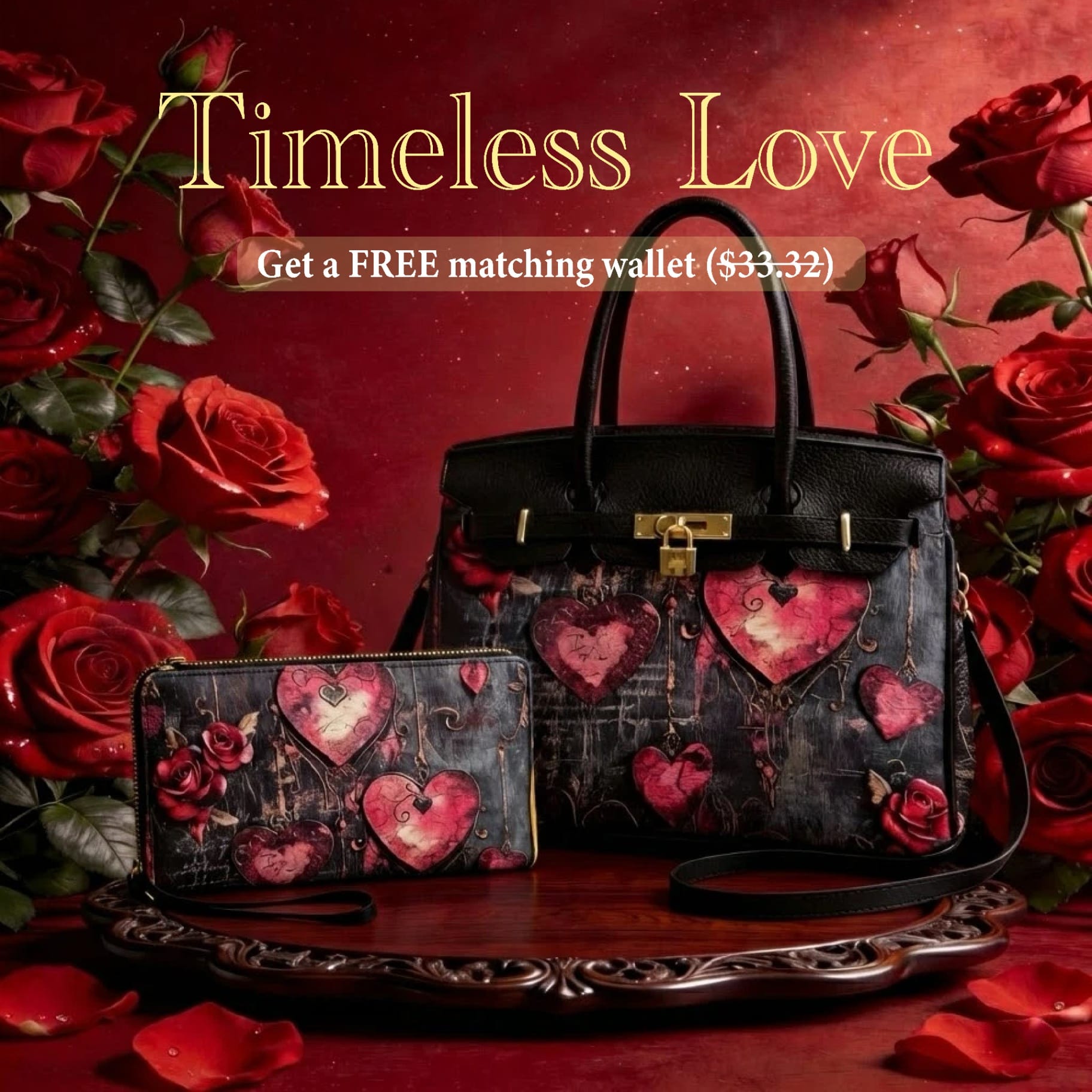 Weekly Deal - Get a FREE matching wallet - Timeless Love | Leather Elegant Tote Bag Gift for Her - Image 1