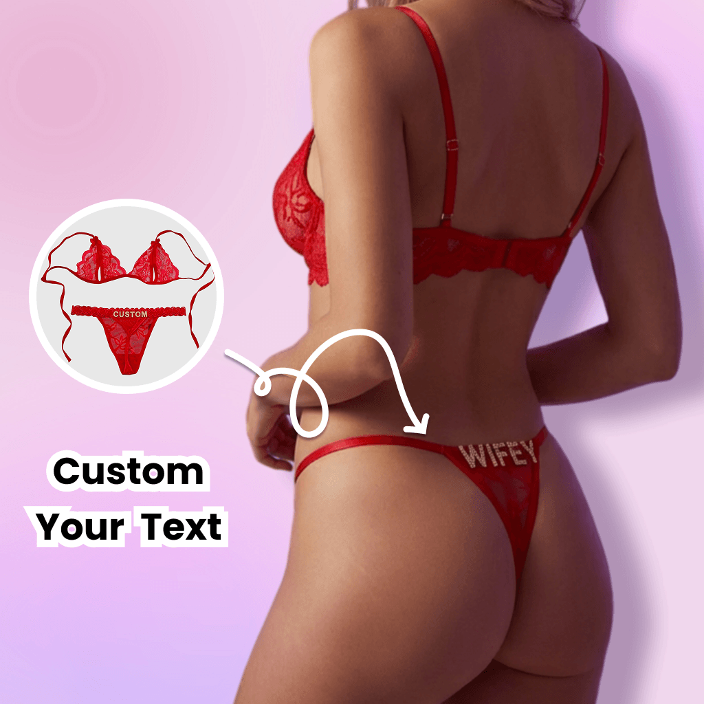 Custom Lingerie Set, Bra and Panty Set, Custom Name Thong, Personalized Thong, Bride Lingerie, Anniversary Gifts for Him - Image 1