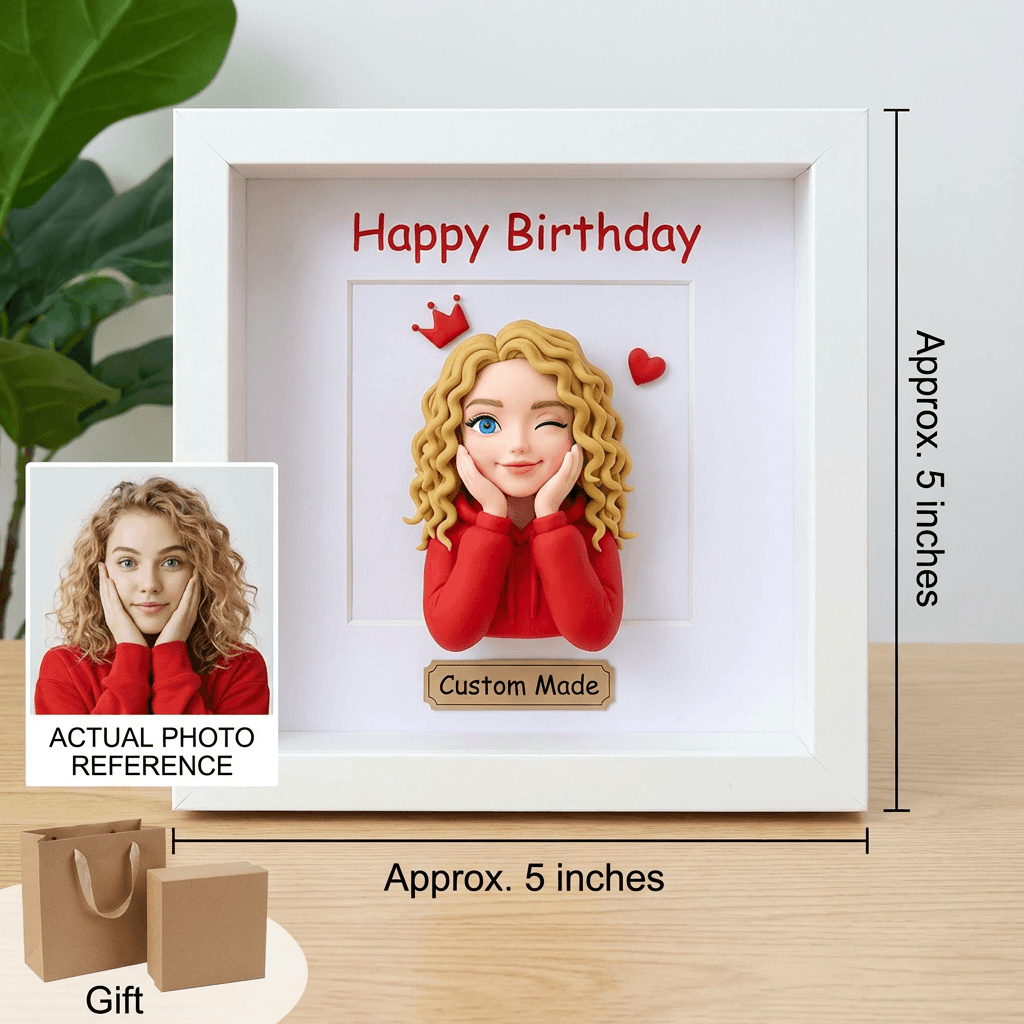 Custom Handmade Chibi Clay Figurine from Photo – Personalized Anniversary & Wedding Gift in Dustproof Frame - Image 5