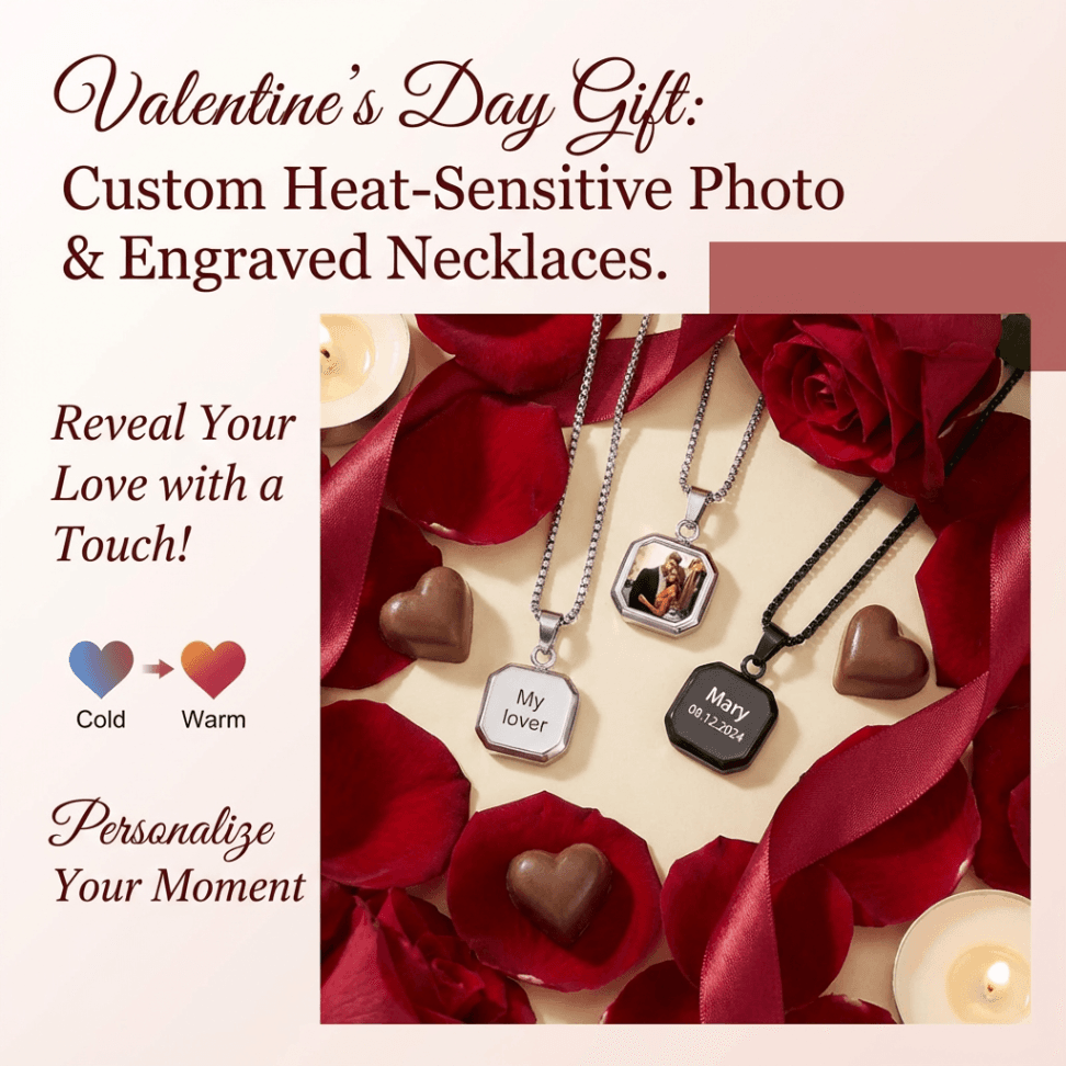 Custom Picture Hidden Picture Heat-Activated Necklace Personalized Photo Magic Necklace Heat Photo Magic Heart Pendant, Hidden Your Photo, Magic Photo Necklace, Perfect Mother's Gift for Women/Men,Personalized Couple Gift - Image 2