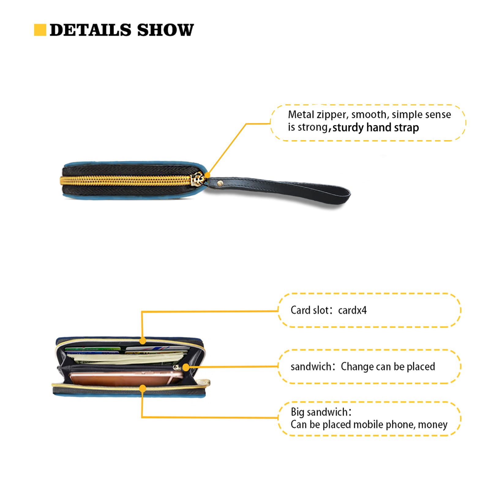 Personalized Zip Wallet with Wrist Strap PU Leather Long Wallet - Image 2