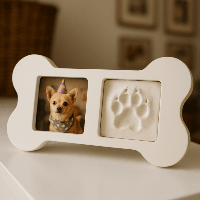Pet Paw Print Keepsake Frame – DIY Dog Paw Print Memory Frame with Photo Display