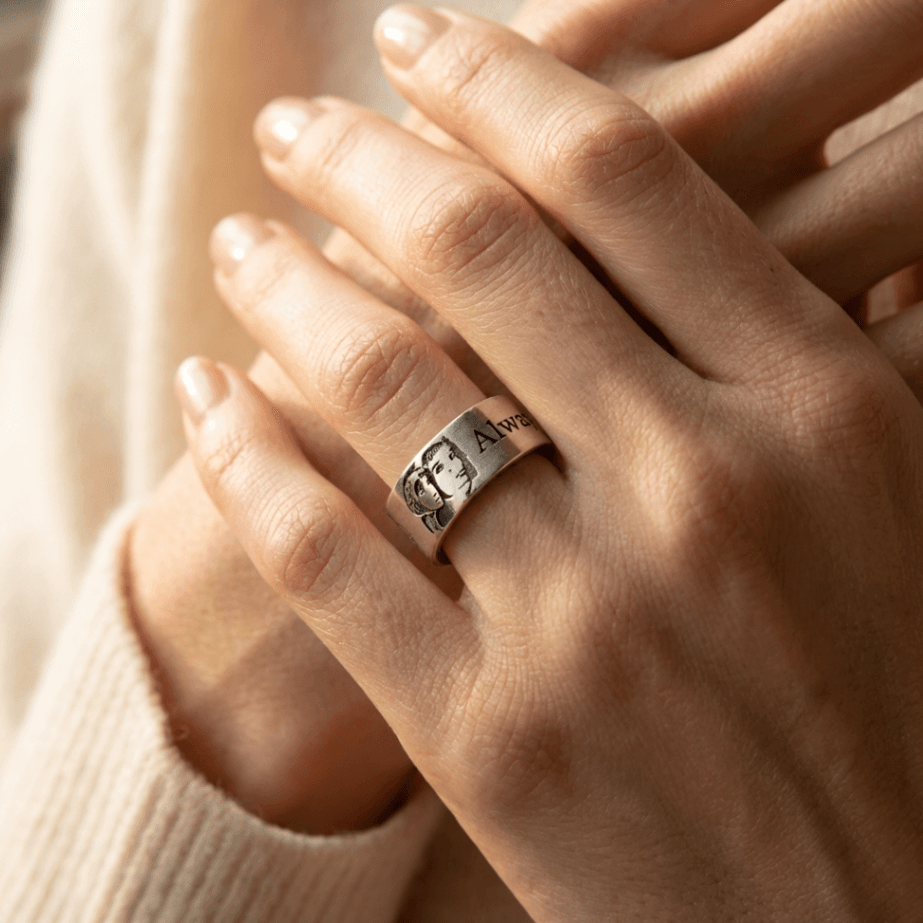 Custom Portrait Ring in 999 Sterling Silver – Personalized Pet & Family Photo Engraved Ring - Image 2