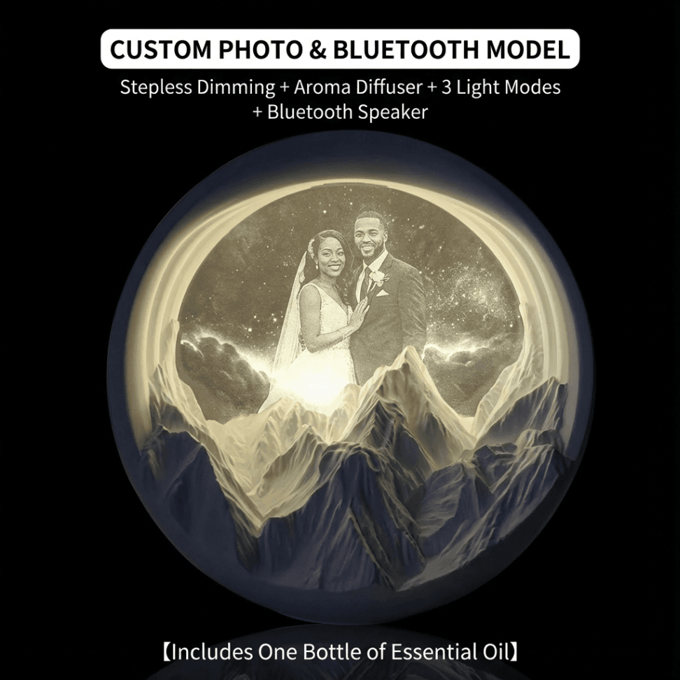 Personalized Golden Mountain Photo Lamp with Aroma Diffuser – Custom Wedding Gift Light - Image 2