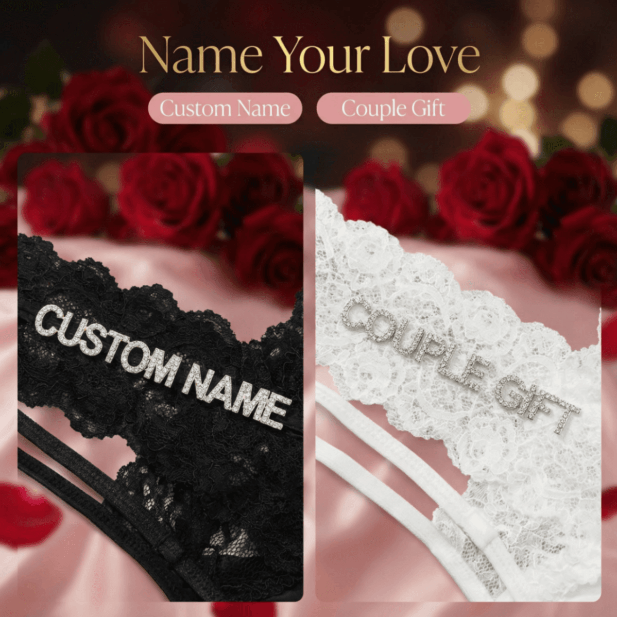 Personalised Thong with Name – Crystal Letter Lace Thong Couple Gift, Gift for Him, Gift For Husband, Gift For Boyfriend - Image 2