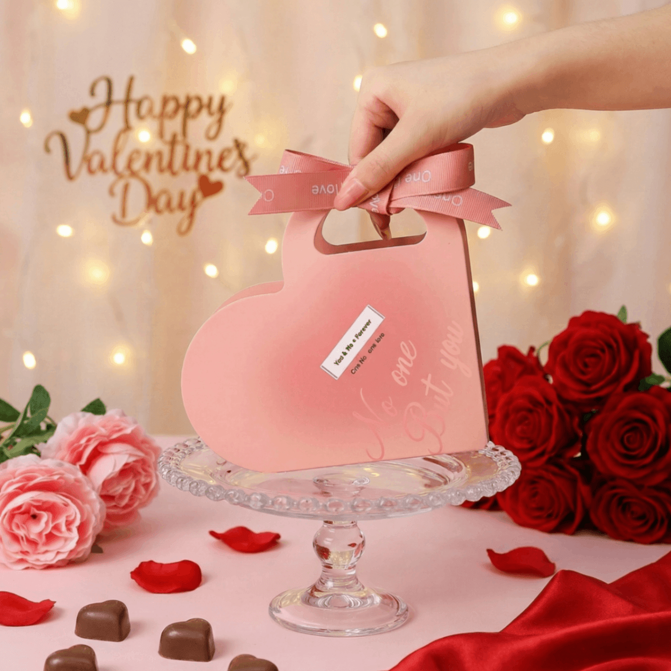 Heart-Shaped Jewelry Gift Box with Ribbon - Image 2