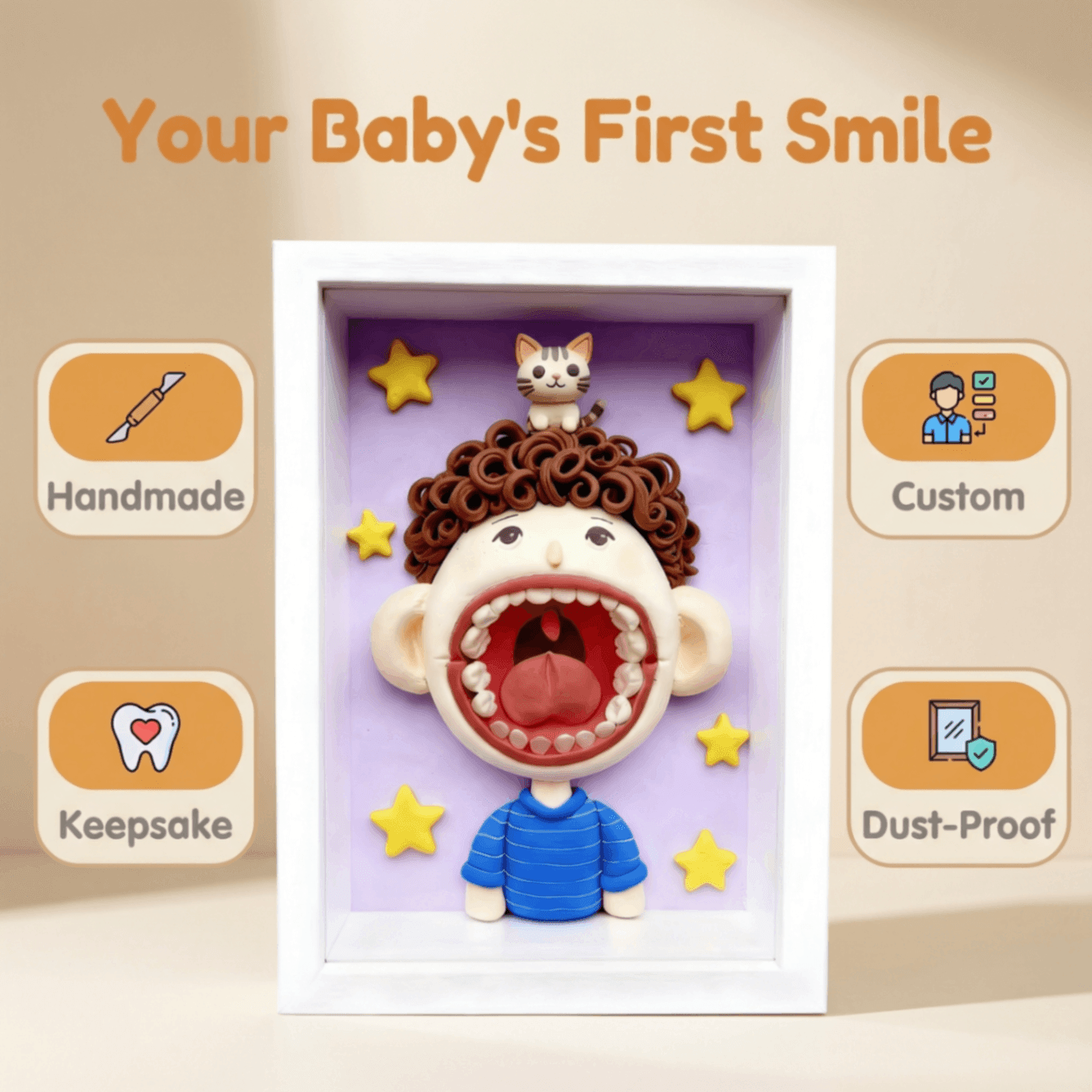 Custom Handmade Chibi Clay Tooth Fairy Frame Personalized Baby Keepsake Gift - Image 3
