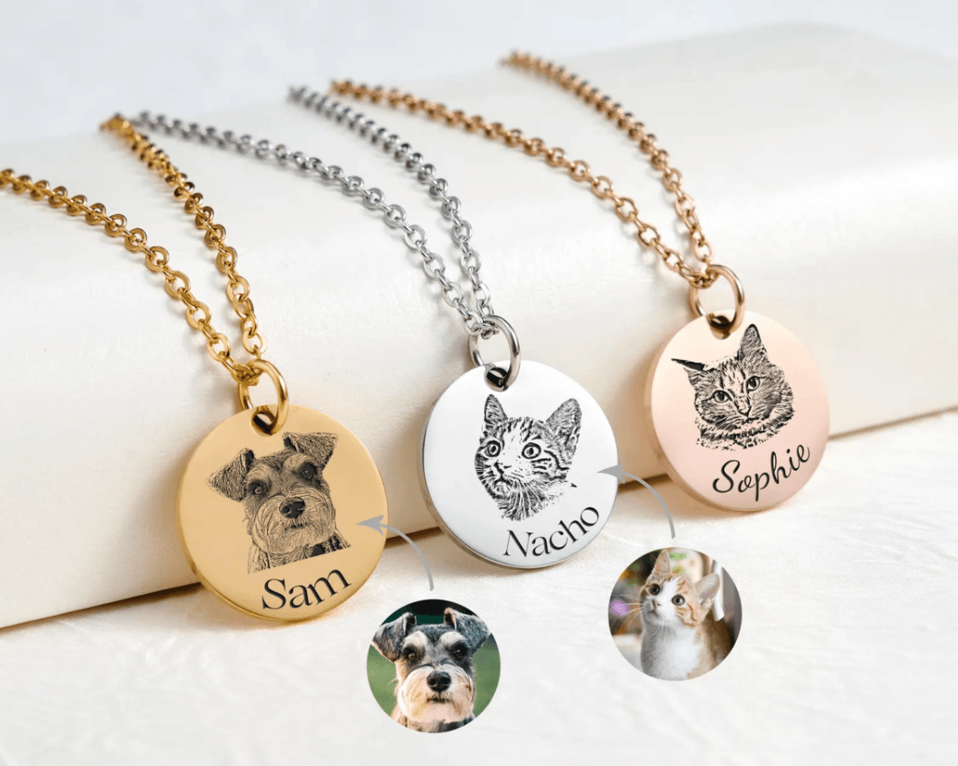 Personalized Pet Portrait Necklace, Custom Laser Engraved Cat Necklace with Photo or Name, Memorial Jewelry Customized Gifts for Dog Mum - Image 2