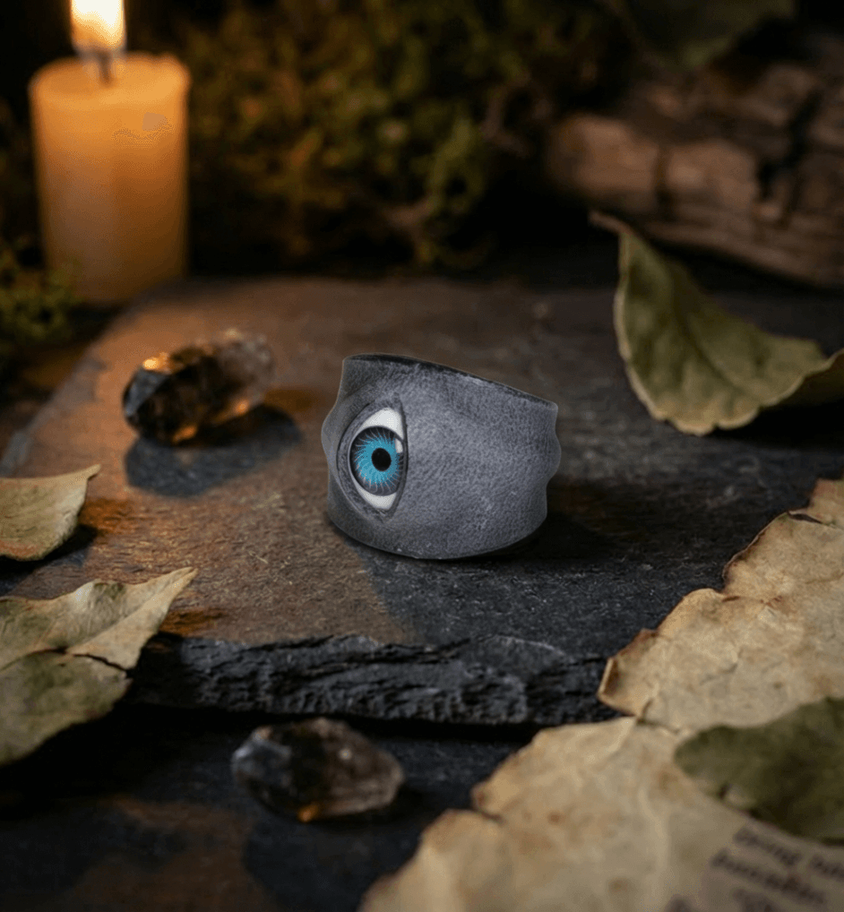 Handmade Eco-Friendly Tanned Leather Eyeball Ring – Purely Handcrafted with Vertical Eye Design, Customizable with Interchangeable Pupil Colors - Image 4