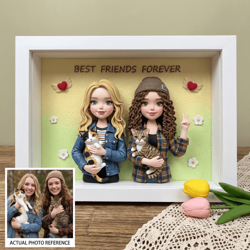 Custom Handmade Chibi Clay Figurine from Photo – Personalized Anniversary & Wedding Gift in Dustproof Frame - Image 7