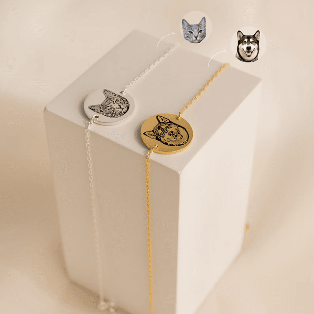 Custom Pet Portrait Charm Bracelet by CaitlynMinimalist • Custom Engraved Bracelet • Cat Lover Gift • Personalized Christmas Gifts