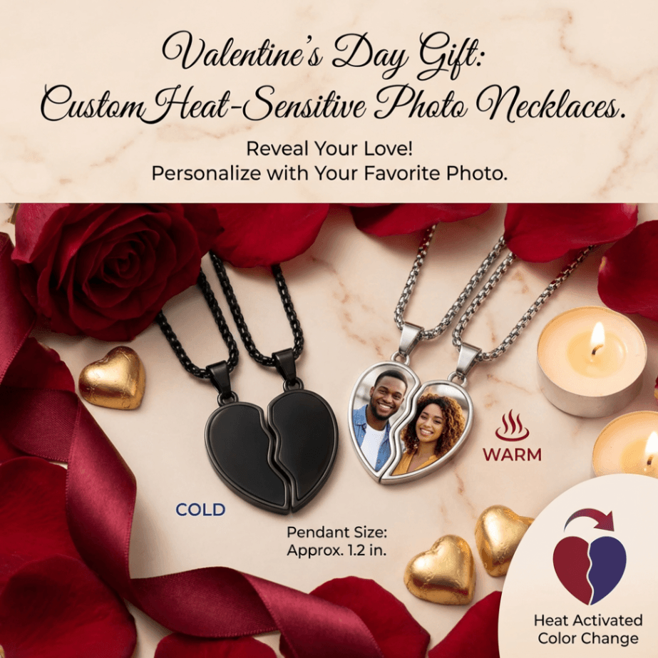 Custom Picture Hidden Picture Heat-Activated Necklace Personalized Photo Magic Necklace Heat Photo Magic Heart Pendant, Hidden Your Photo, Magic Photo Necklace, Perfect Mother's Gift for Women/Men,Personalized Couple Gift - Image 3