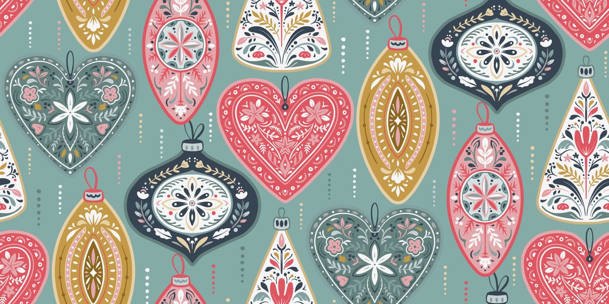 Folk Art Ornament Seamless Pattern with Hearts and Decorative Motifs