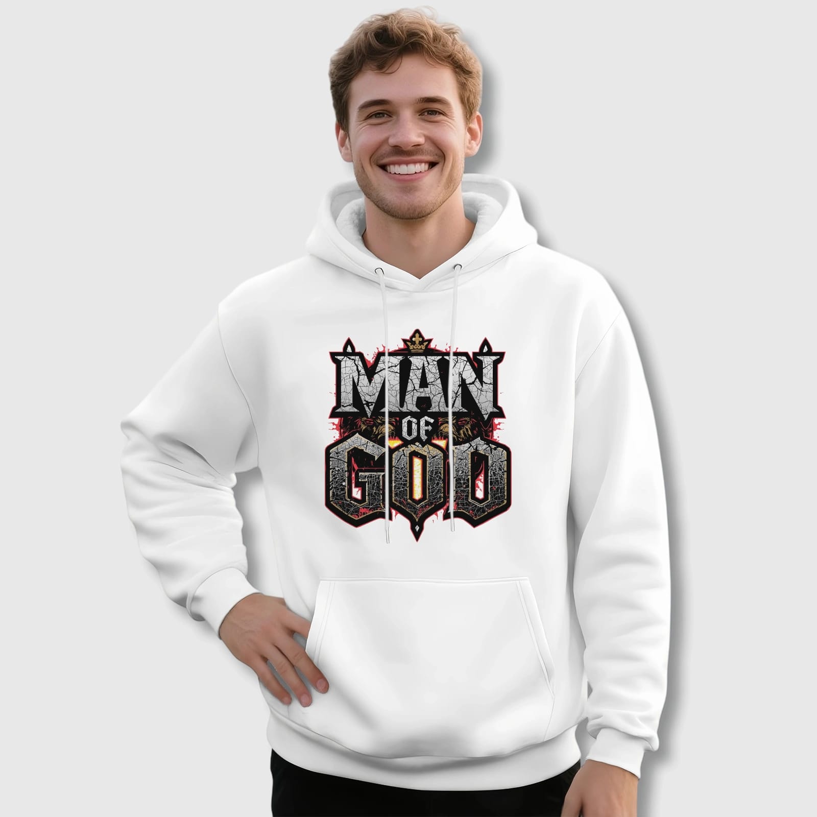 Man of God Graphic Pullover Hoodie for Men Daily Wear Gift