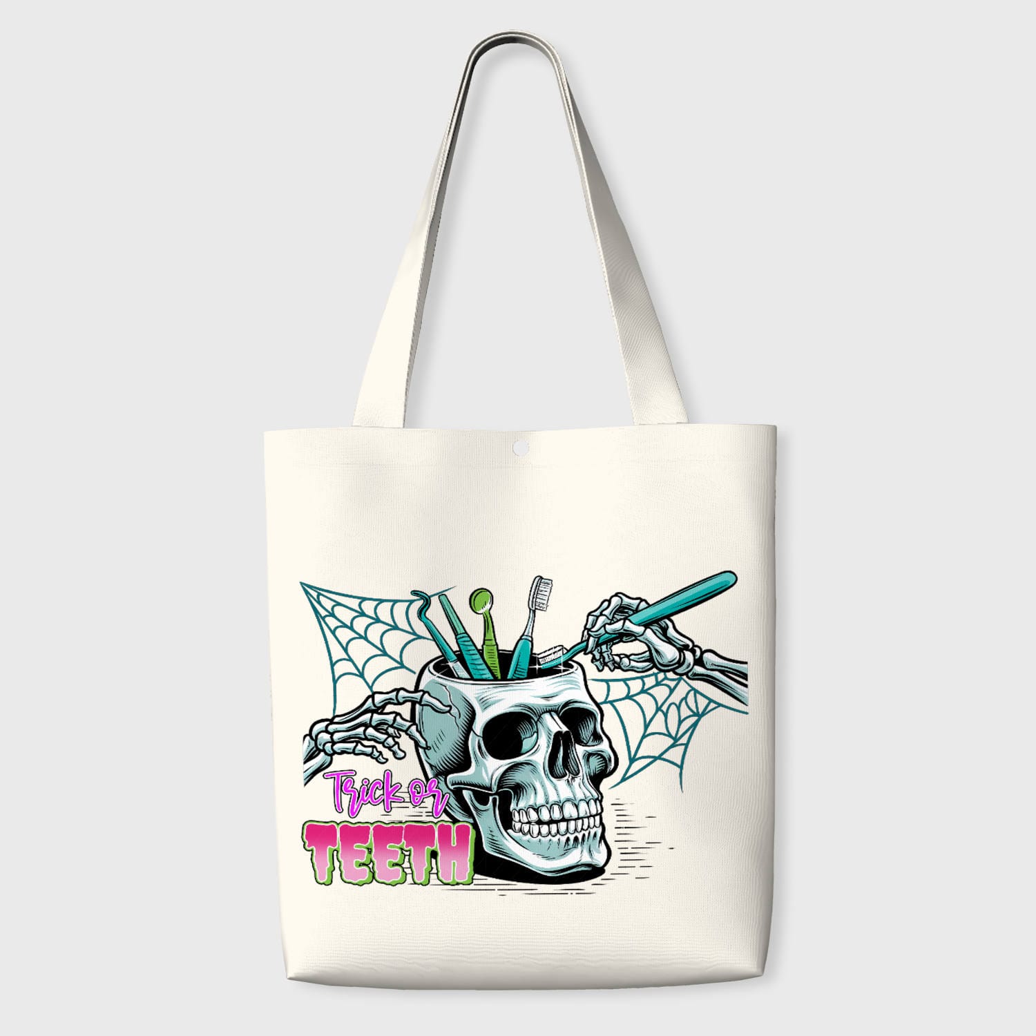 Trick or Teeth Skull Tote Bag for Dentists Halloween Gift