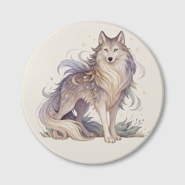 Magical Wolf Ceramic Coaster for Pet Lovers Daily Use