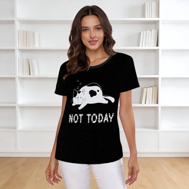 Funny Sleeping Cat Women's T-Shirt for Cat Lovers Daily Wear