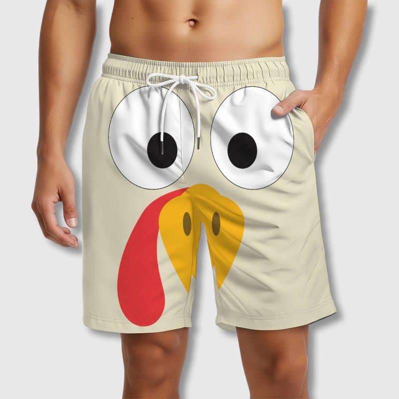 Funny Turkey Face Men's Beach Shorts for Summer Gifts