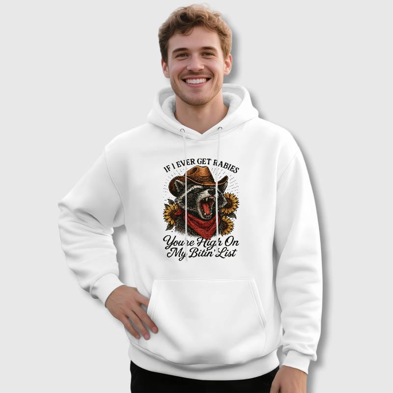 Funny Cowboy Raccoon Rabies Hoodie for Pet Lovers Daily Wear