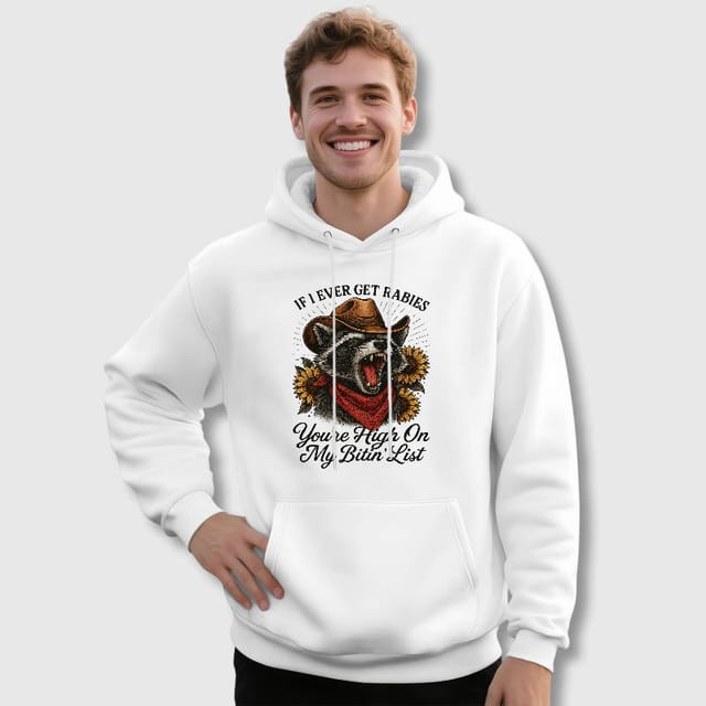 Funny Cowboy Raccoon Rabies Hoodie for Pet Lovers Daily Wear