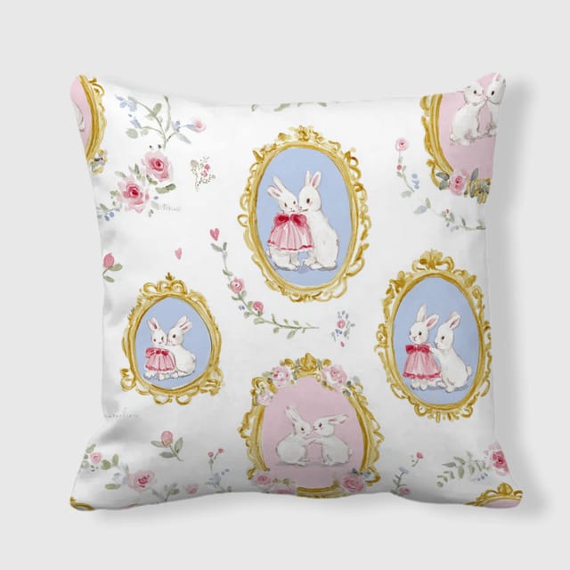 Vintage Rabbit Floral Double-Sided Throw Pillow for Valentine's Gift