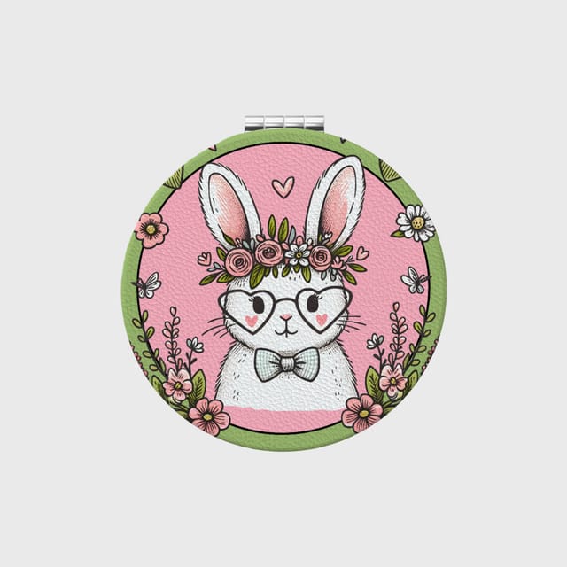 Cute Floral Bunny Pocket Makeup Mirror for Women Daily Use