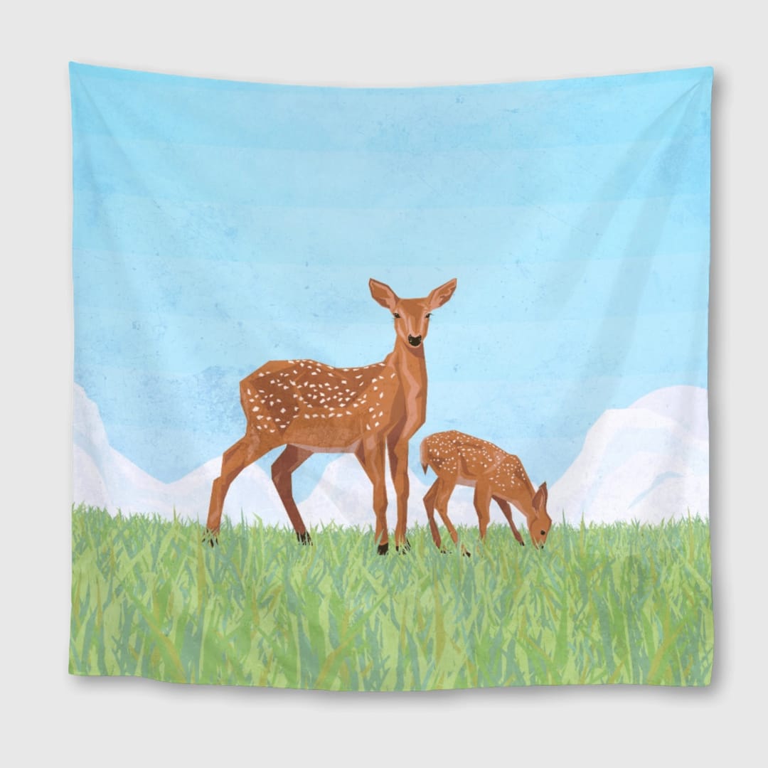 Fawns in the High Grass Square Towel - 1
