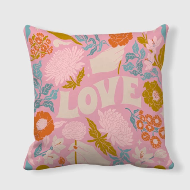 Personalized Floral LOVE Double-Sided Satin Pillow