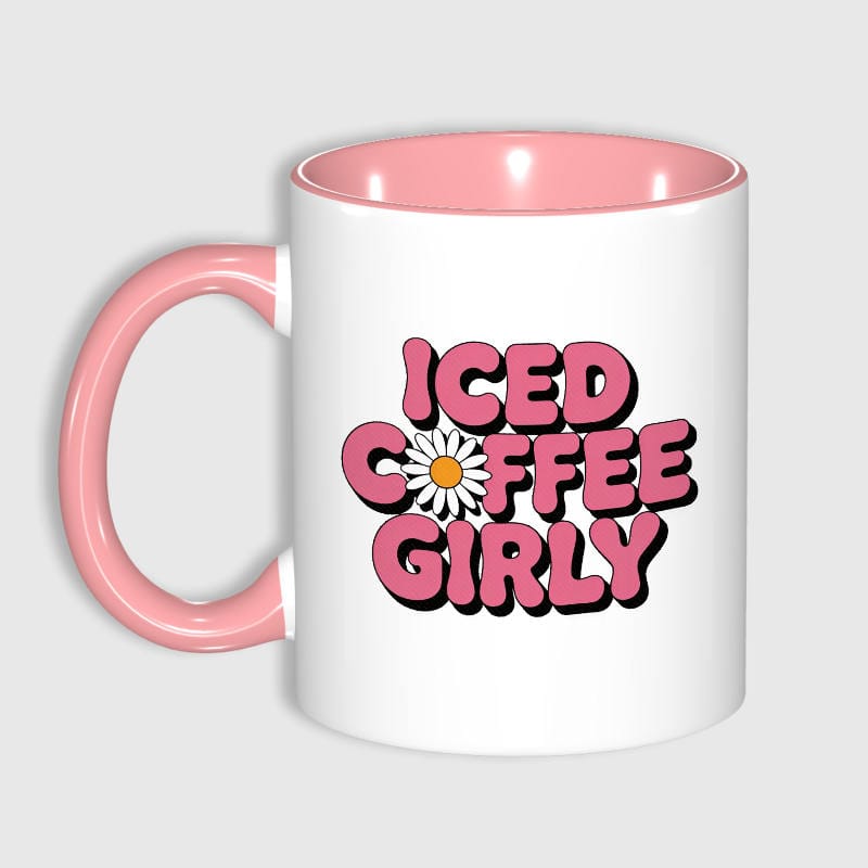 Retro Daisy Iced Coffee Girly Pink Accent Mug for Coffee Lovers