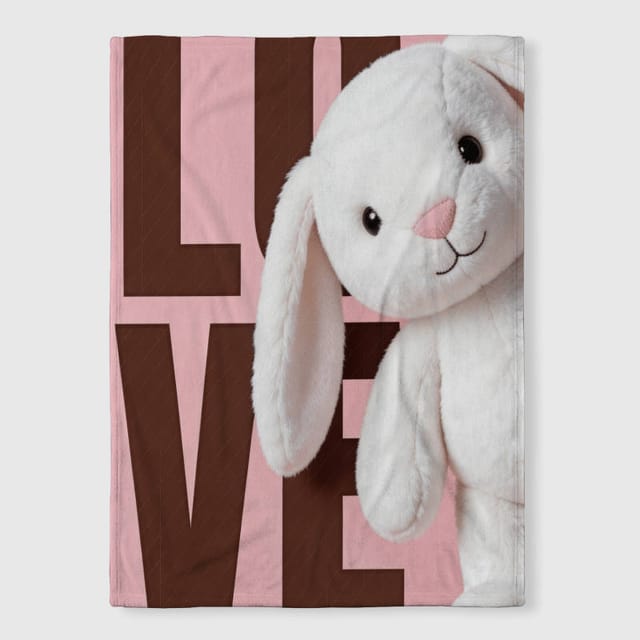 Cute Plush Bunny Love Fleece Blanket for Her Valentine Gift