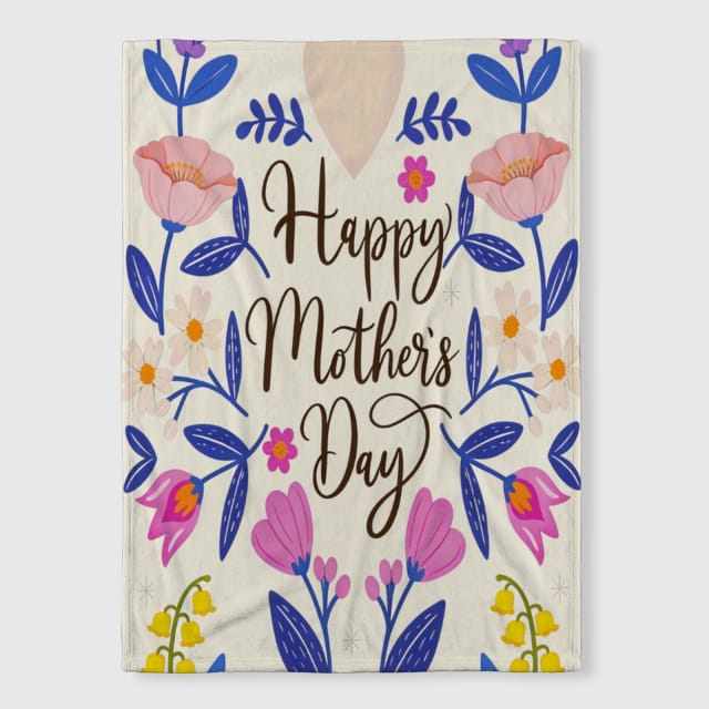 Floral Happy Mother's Day Fleece Blanket for Mom Gift