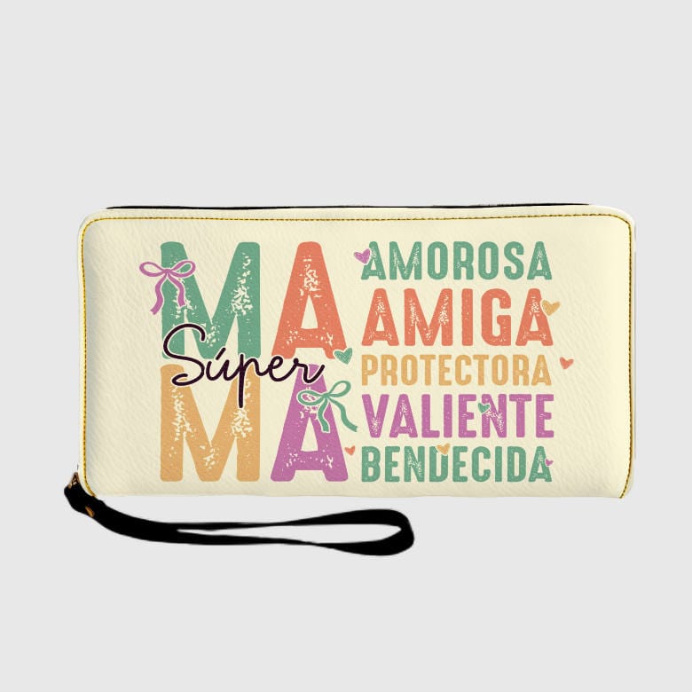Super Mama Quote Zipper Wristlet Wallet for Mom Mother's Day Gift