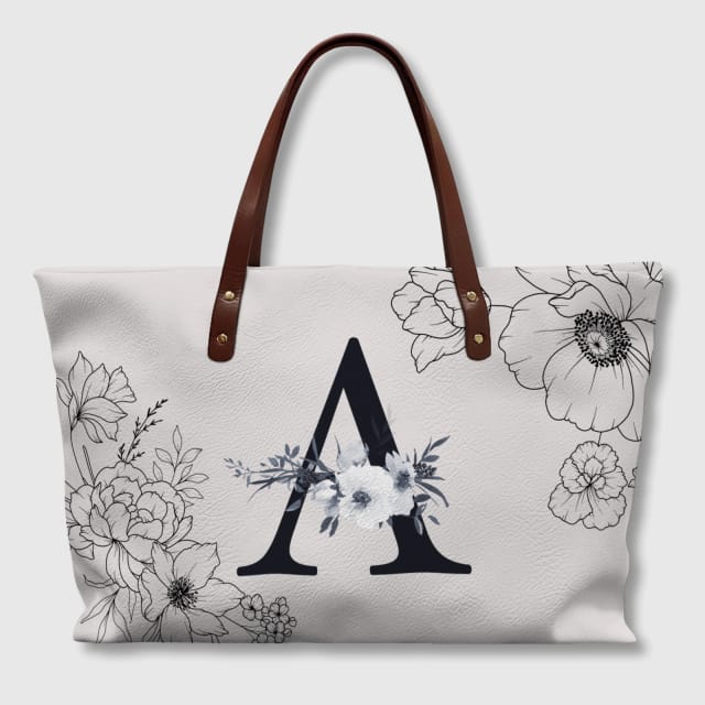 Personalized Floral Monogram A Tote Bag for Her Daily Use