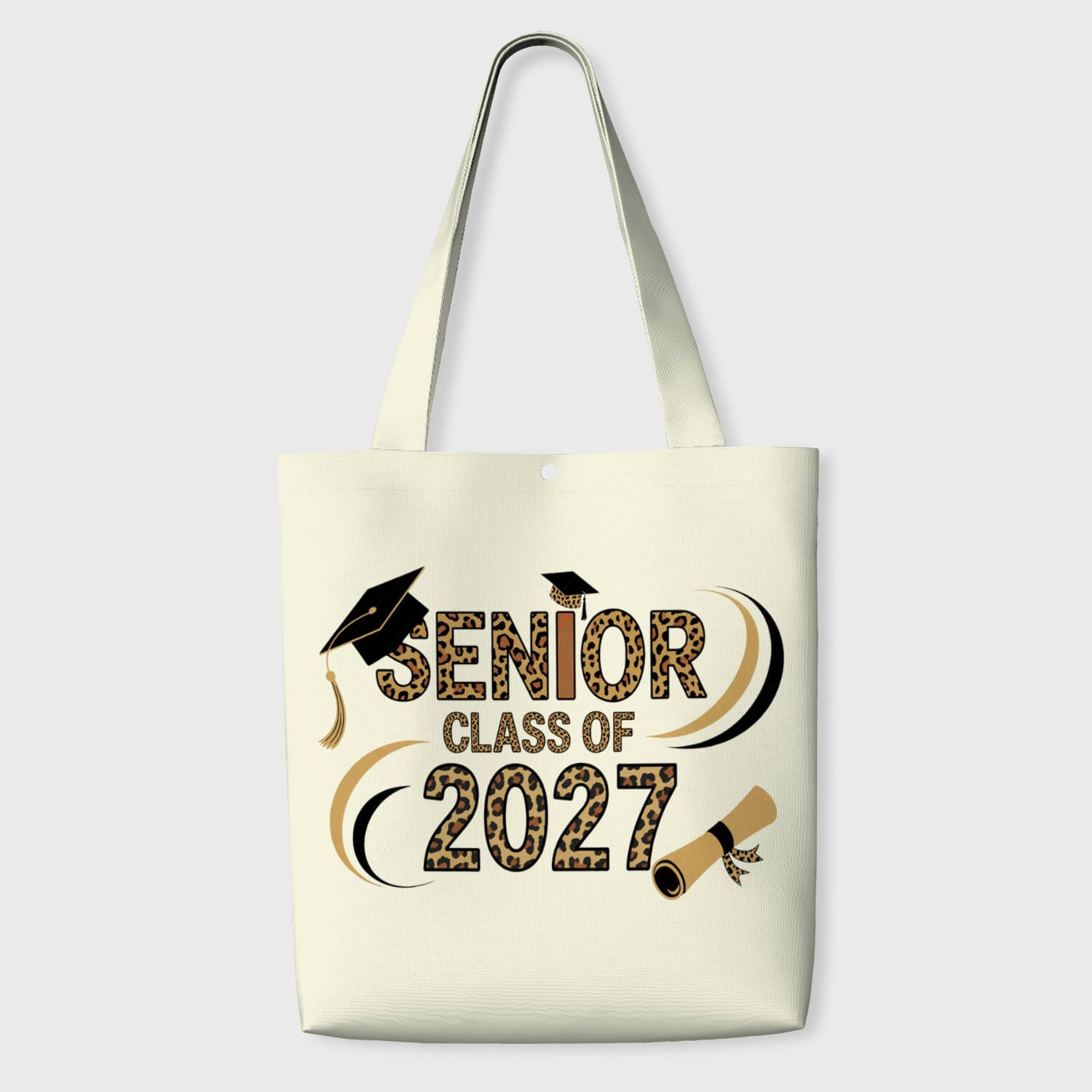 Leopard Print Senior 2027 Canvas Tote Bag for Graduation Gift