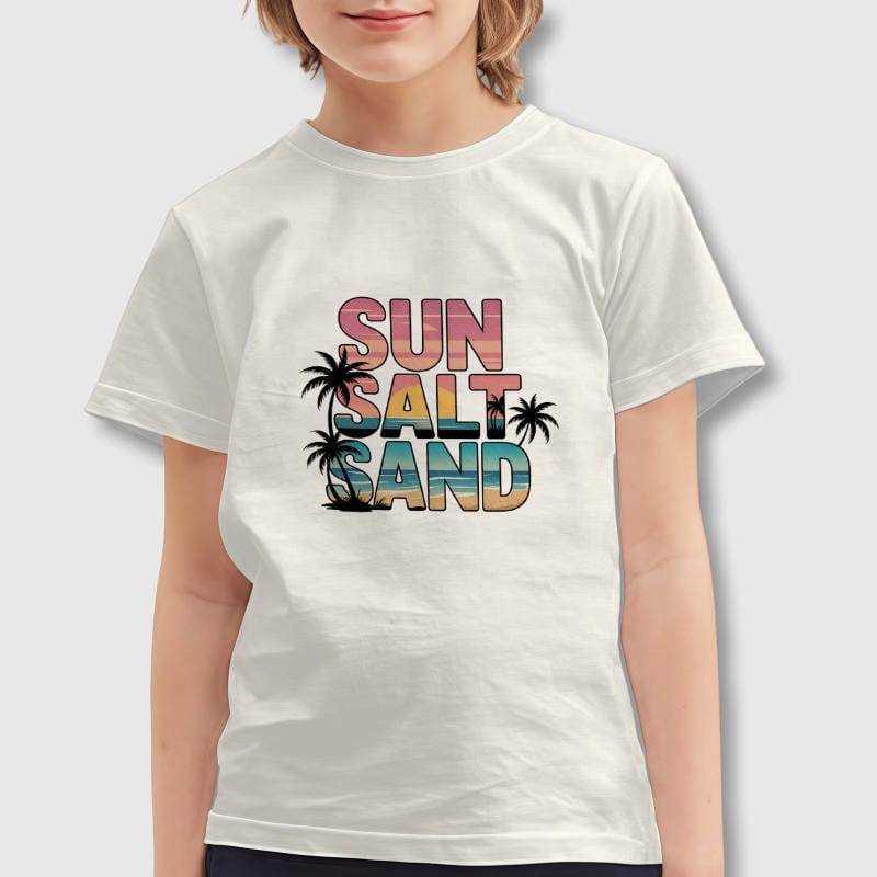 Sun Salt Sand Beach Print Kids T-Shirt for Summer Wear