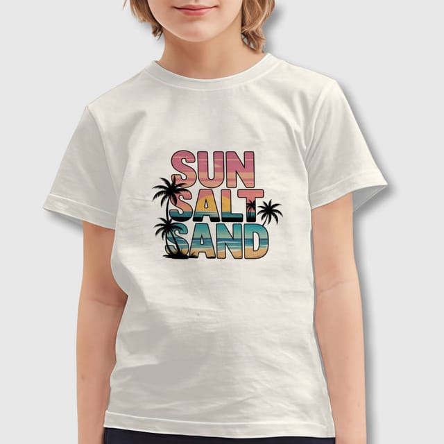 Sun Salt Sand Beach Print Kids T-Shirt for Summer Wear