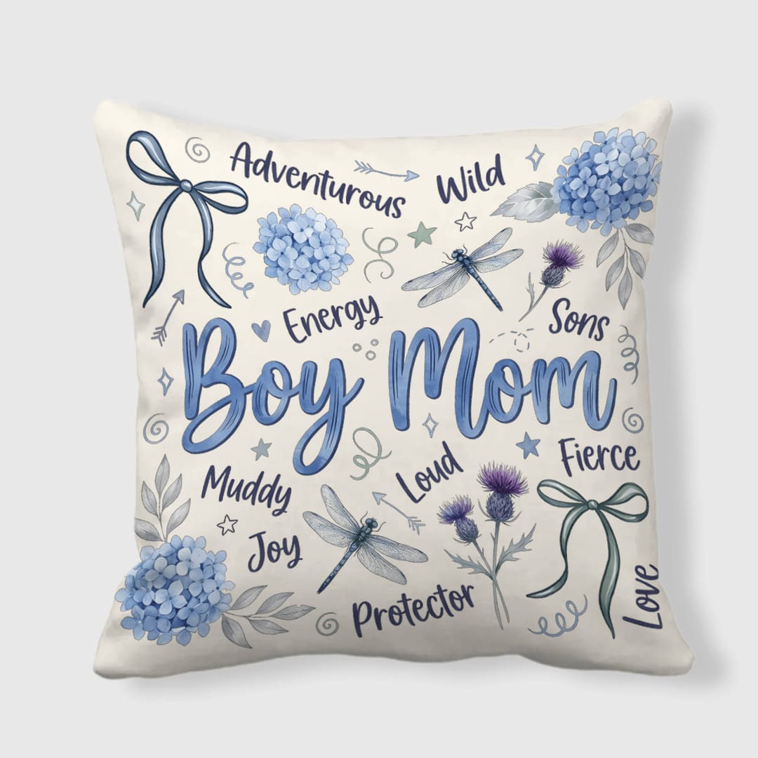 Watercolor Floral Boy Mom Throw Pillow for Mother's Day Gift - 1
