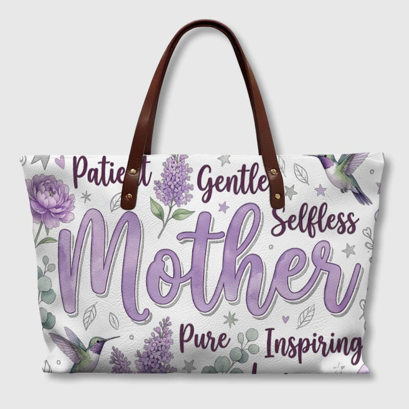 Purple Floral PU Leather Tote Bag for Mom Gift & Daily Use - 1