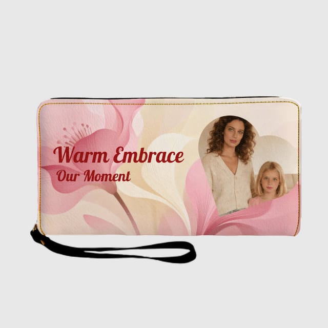 Custom Floral Photo Zip Long Wallet for Mom Mother's Day Gift
