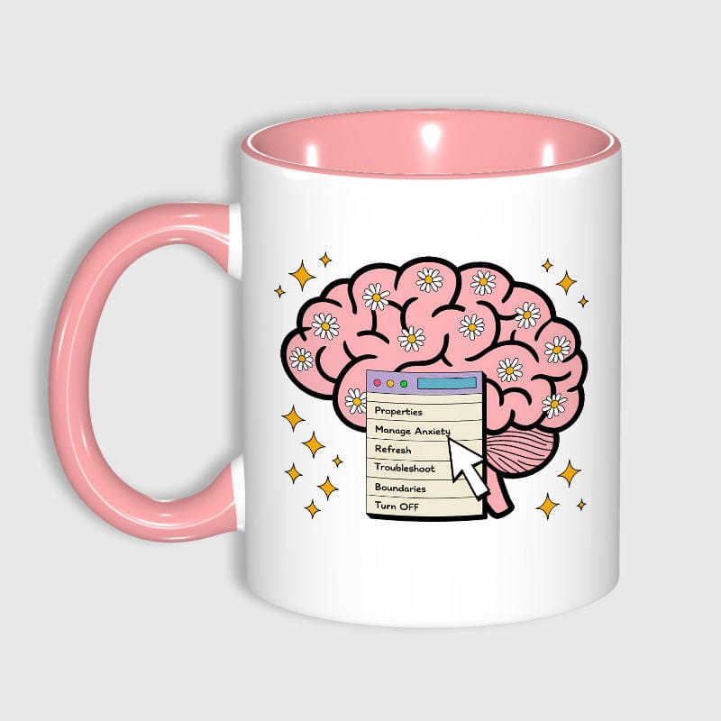 Floral Brain Mental Health Coffee Mug for Self Care Daily Use