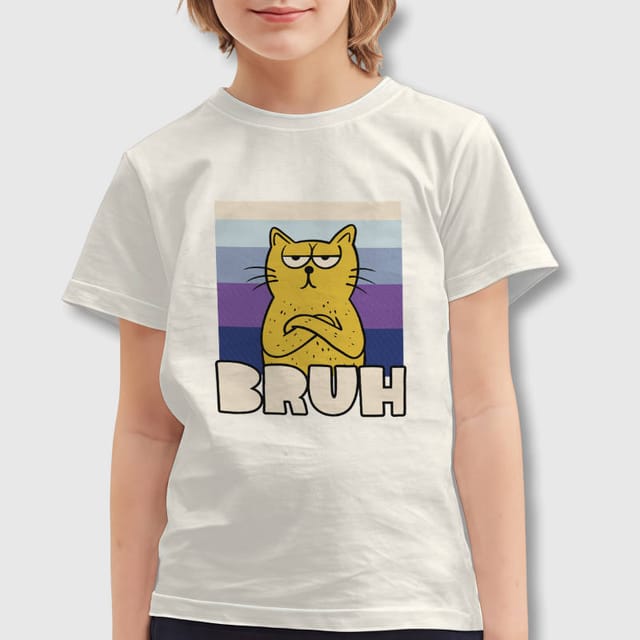 Grumpy Bruh Cat Short Sleeve Kids Tee for Boys Girls