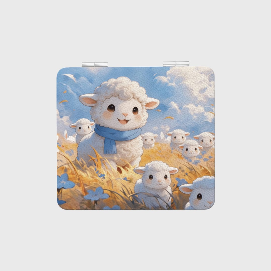 Cute Sheep Square Pocket Makeup Mirror for Girls Birthday Gift - 1