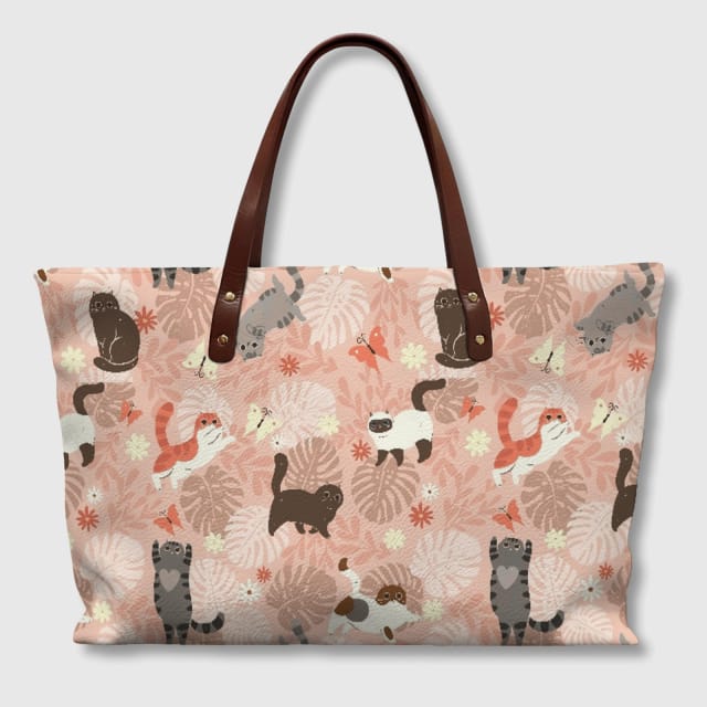 Cute Cat Print Tote Bag for Cat Lovers Daily Use