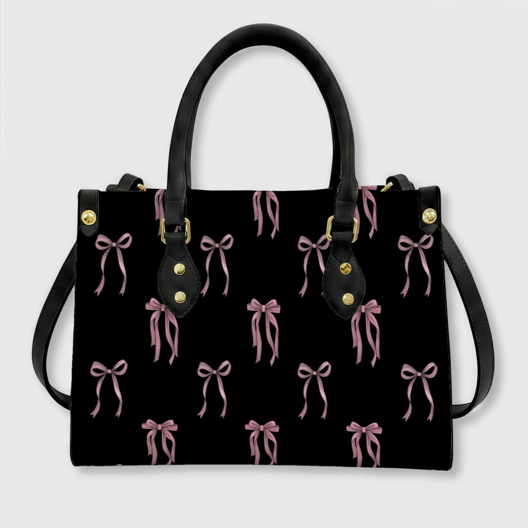 Personalized PU Leather Tote Bag (Black/White Handles) - 1